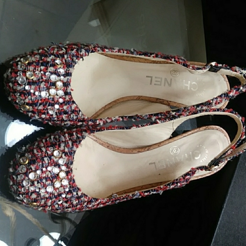 Chanel tweed swarowski slingbacks